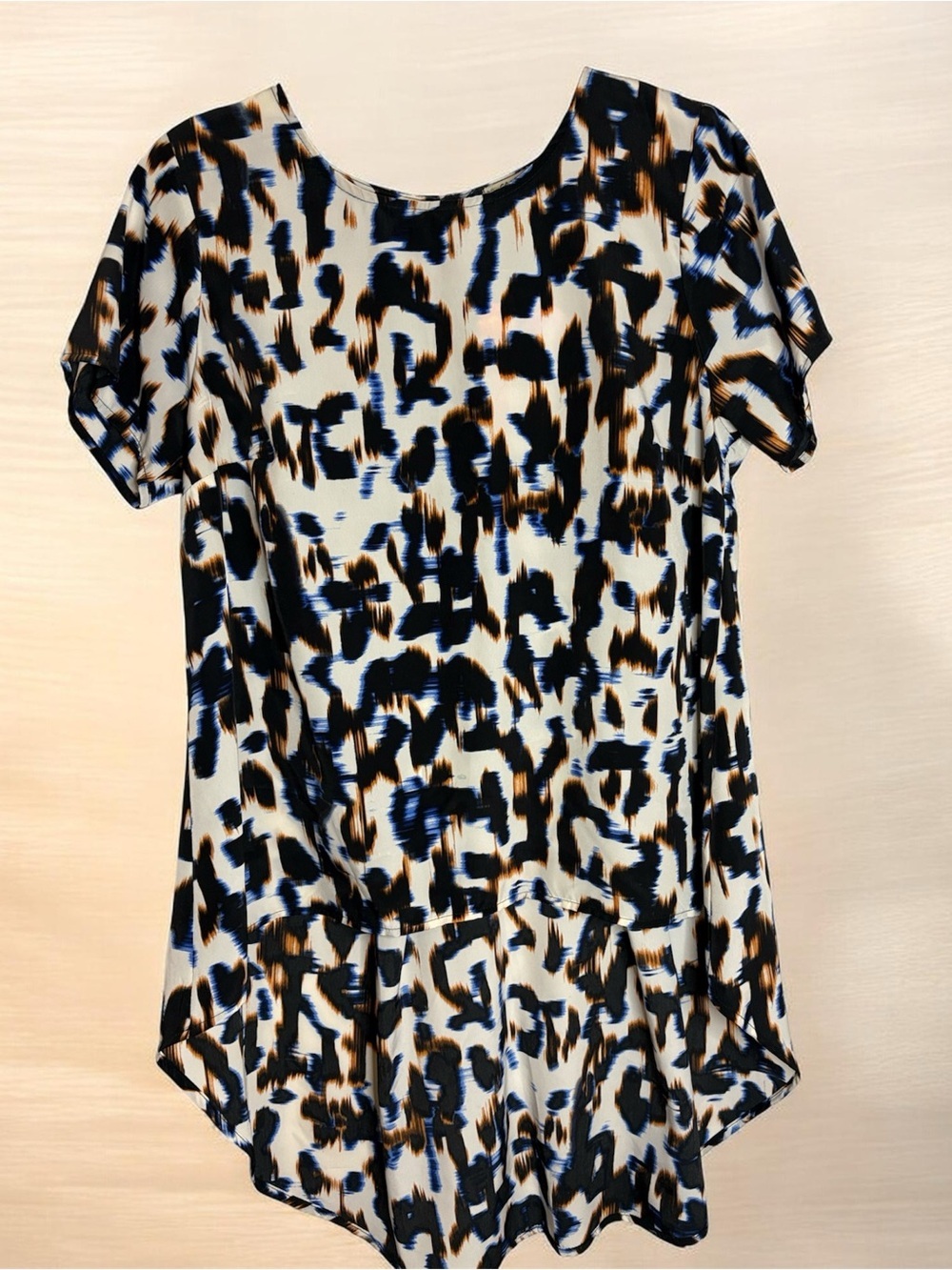 Lily White Abstract Animal-Print Blouse in White, Black & Blue